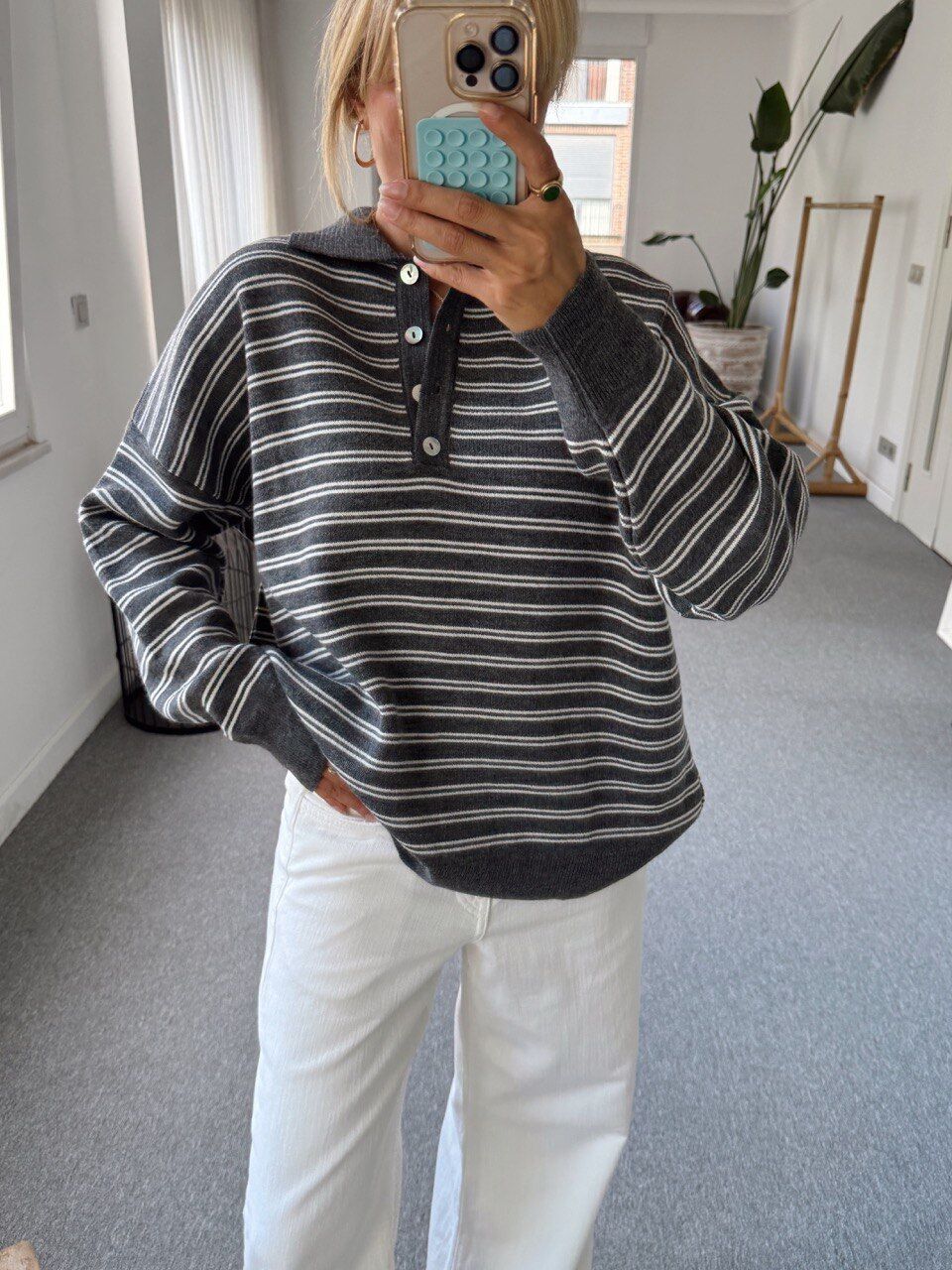 GRİ ÇİZGİLİ POLO YAKA TRİKO