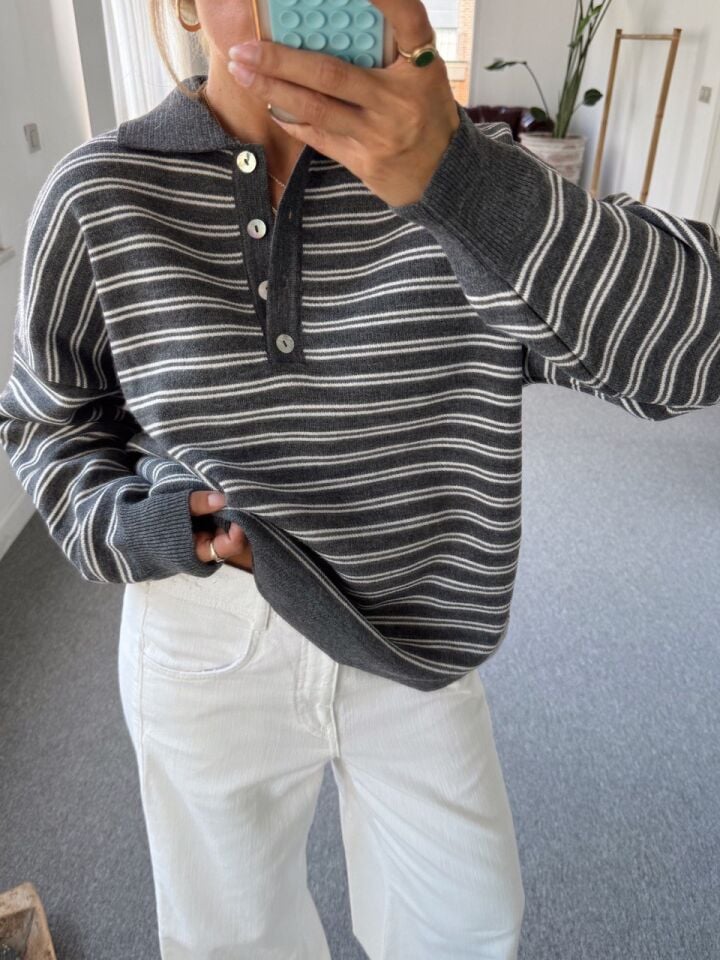 GRİ ÇİZGİLİ POLO YAKA TRİKO