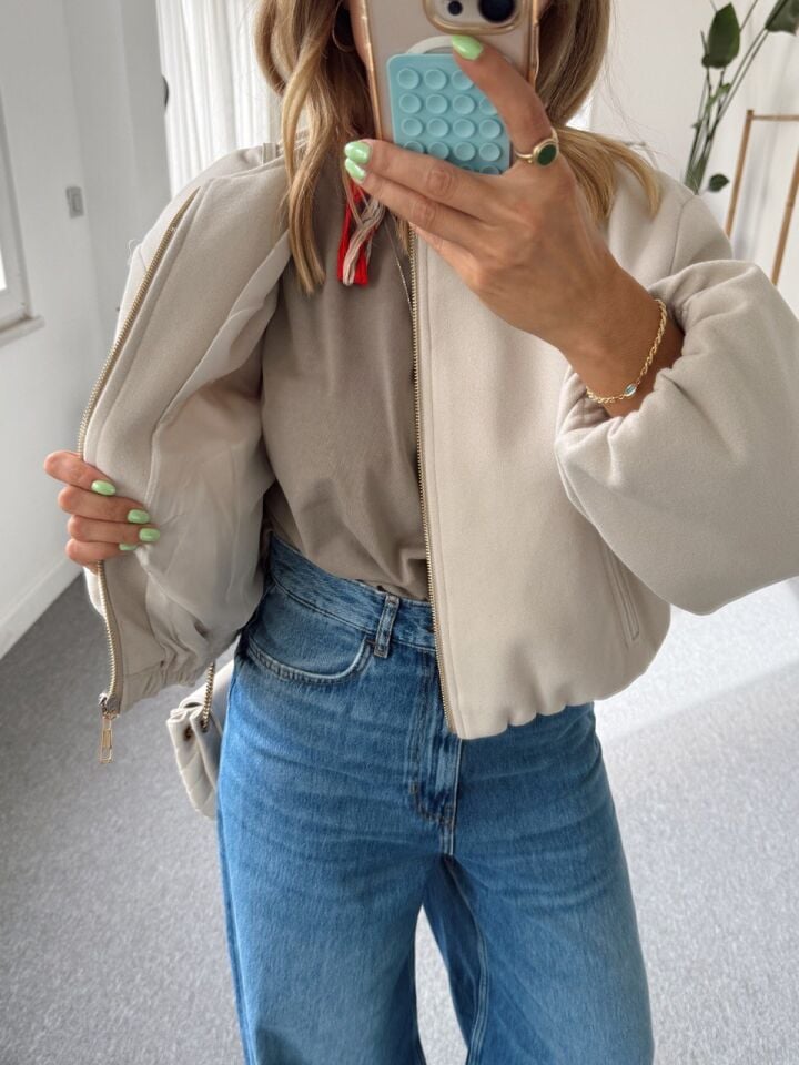 EKRU KAŞE BOMBER CEKET