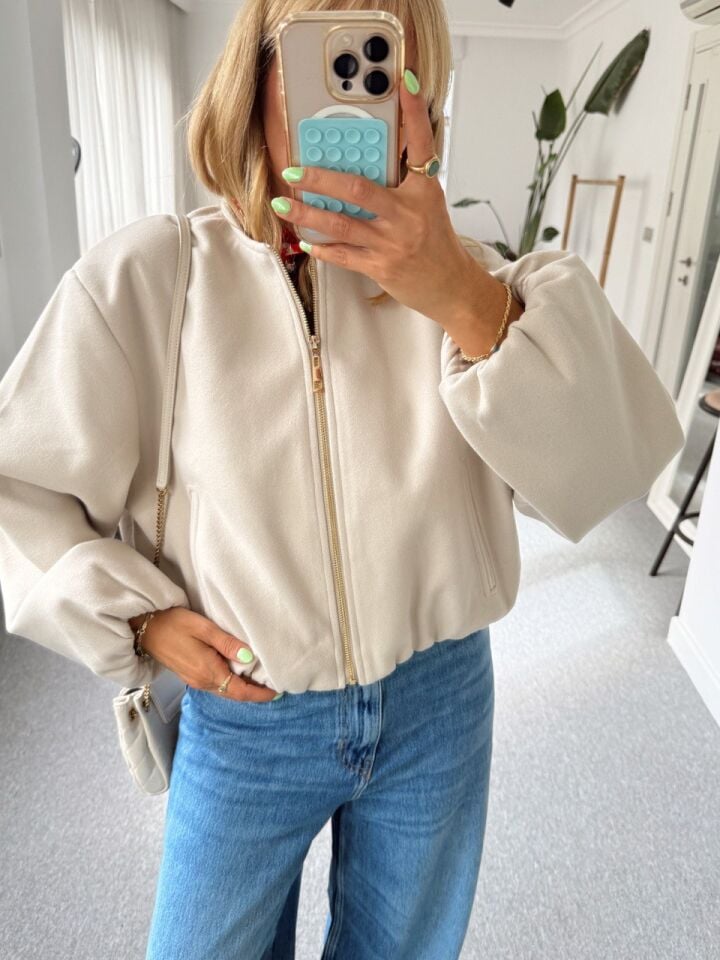 EKRU KAŞE BOMBER CEKET