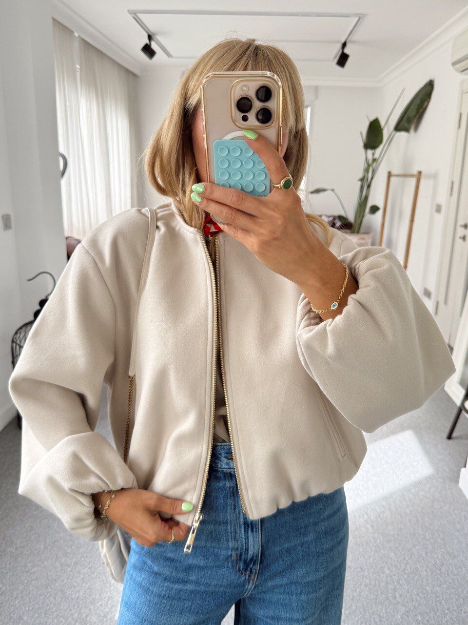 EKRU KAŞE BOMBER CEKET