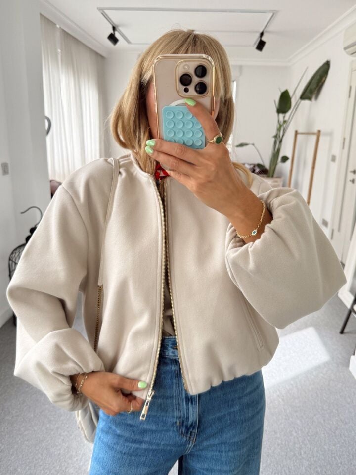 EKRU KAŞE BOMBER CEKET