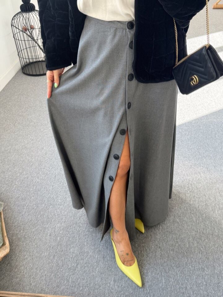 ANTRASİT DÜĞMELİ KLOŞ ETEK