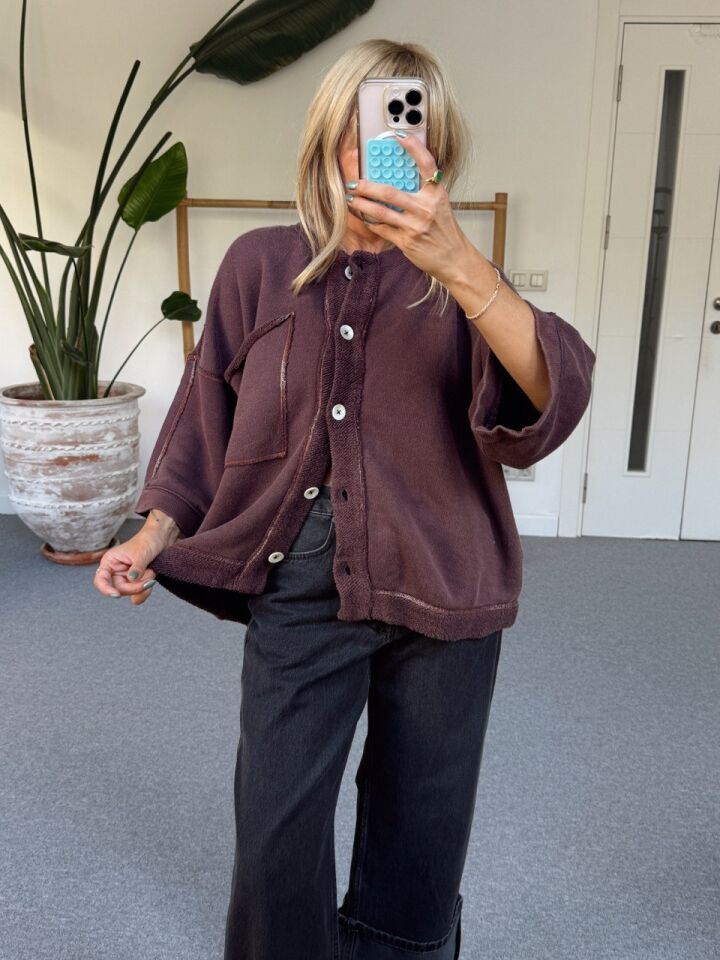 KAHVE PAMUKLU DÜĞME DETAY İTHAL SWEAT