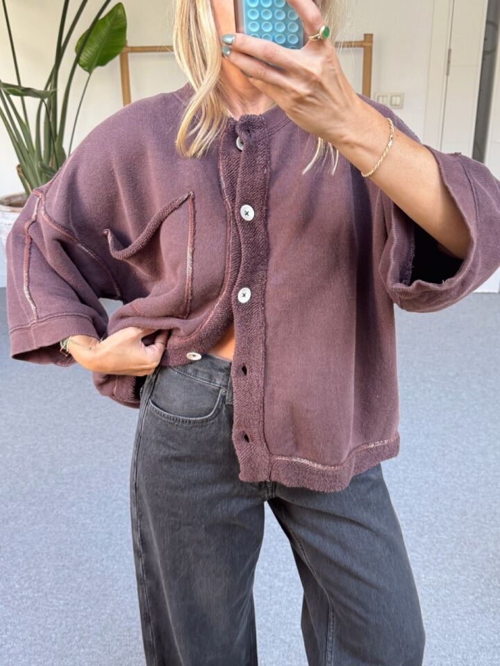 KAHVE PAMUKLU DÜĞME DETAY İTHAL SWEAT