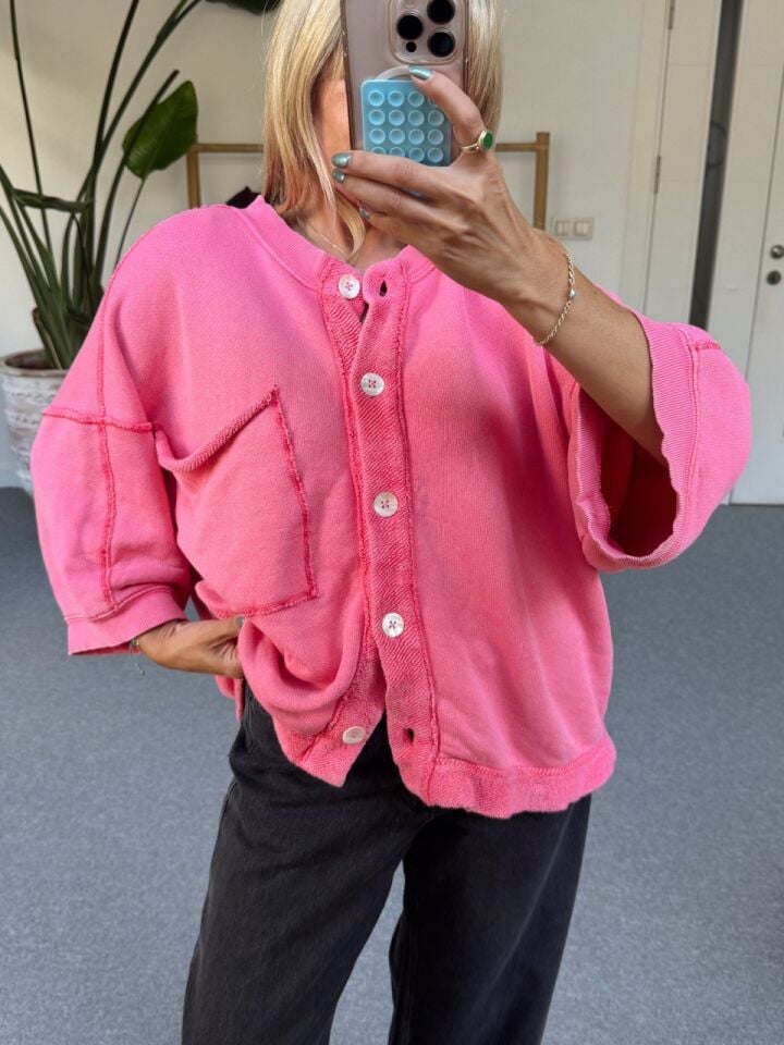 PEMBE PAMUKLU DÜĞME DETAY İTHAL SWEAT