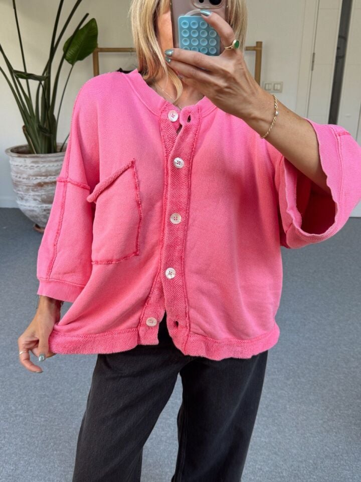 PEMBE PAMUKLU DÜĞME DETAY İTHAL SWEAT