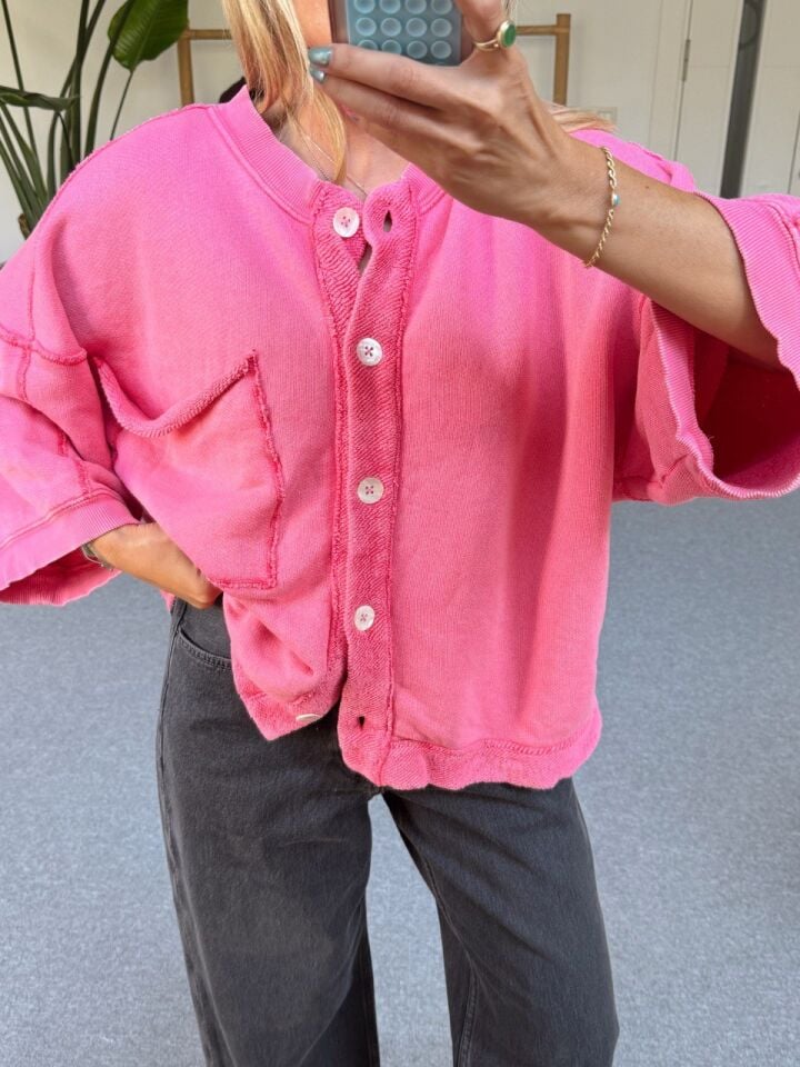 PEMBE PAMUKLU DÜĞME DETAY İTHAL SWEAT