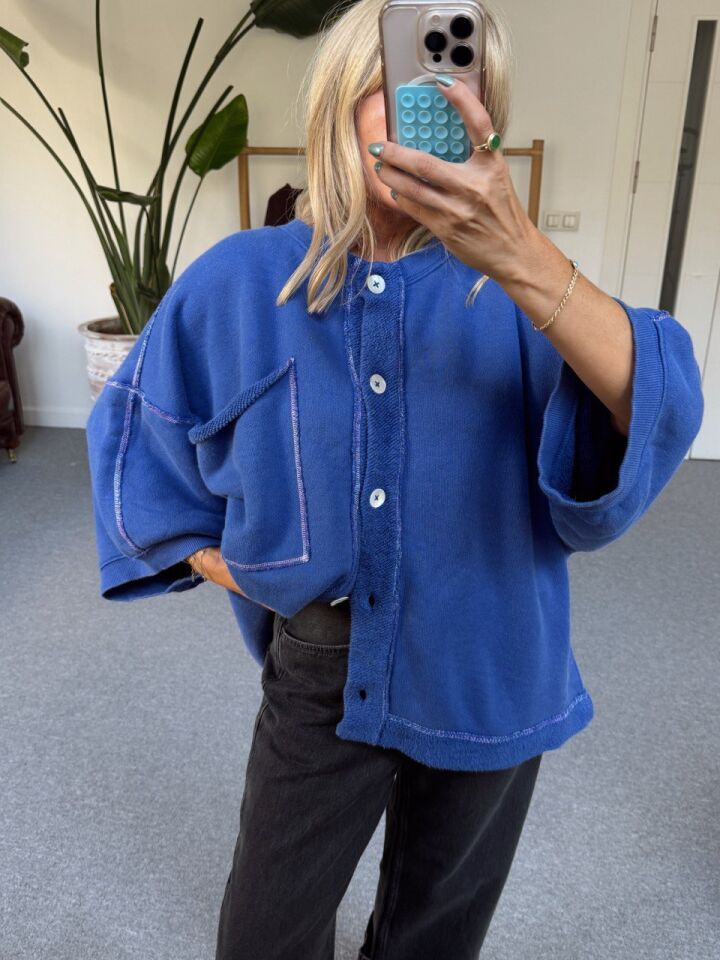 MAVİ PAMUKLU DÜĞME DETAY İTHAL SWEAT