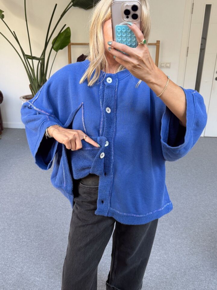 MAVİ PAMUKLU DÜĞME DETAY İTHAL SWEAT