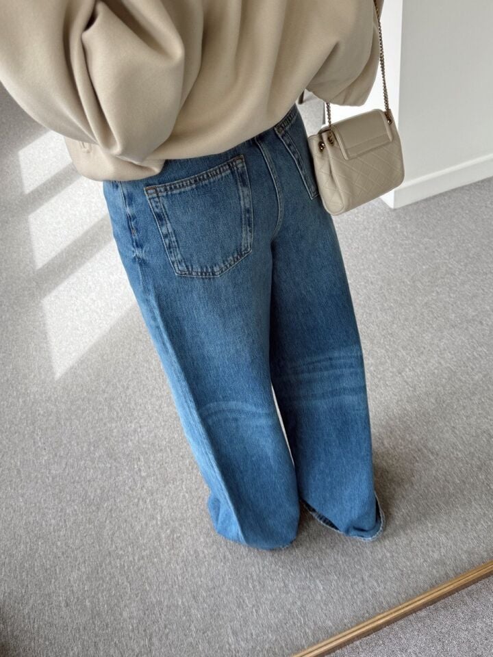 KOYU MAVİ WIDE LEG DENIM PANTOLON