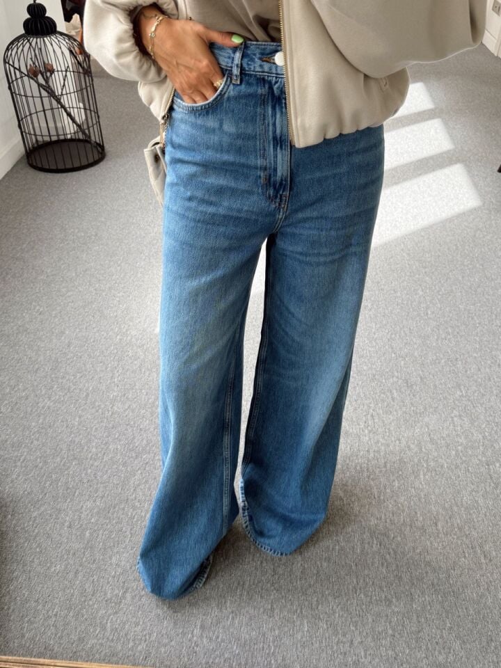 KOYU MAVİ WIDE LEG DENIM PANTOLON