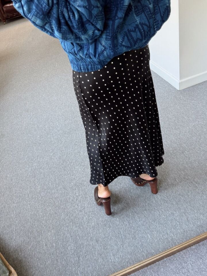 SİYAH PUANTİYE DESEN SATEN ETEK