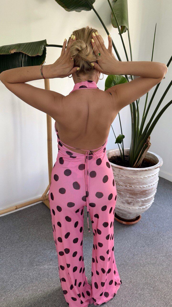 PUANTİYE DESEN ASTARLI SIRT DEKOLTELİ TULUM