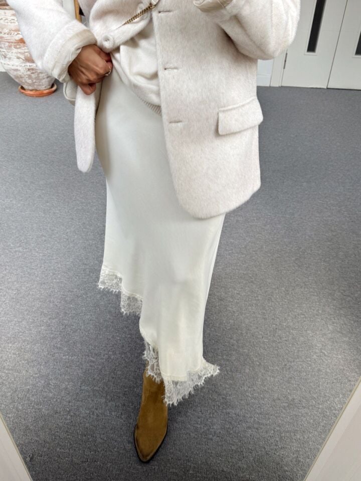 KREM DANTEL PARÇALI SATEN ETEK