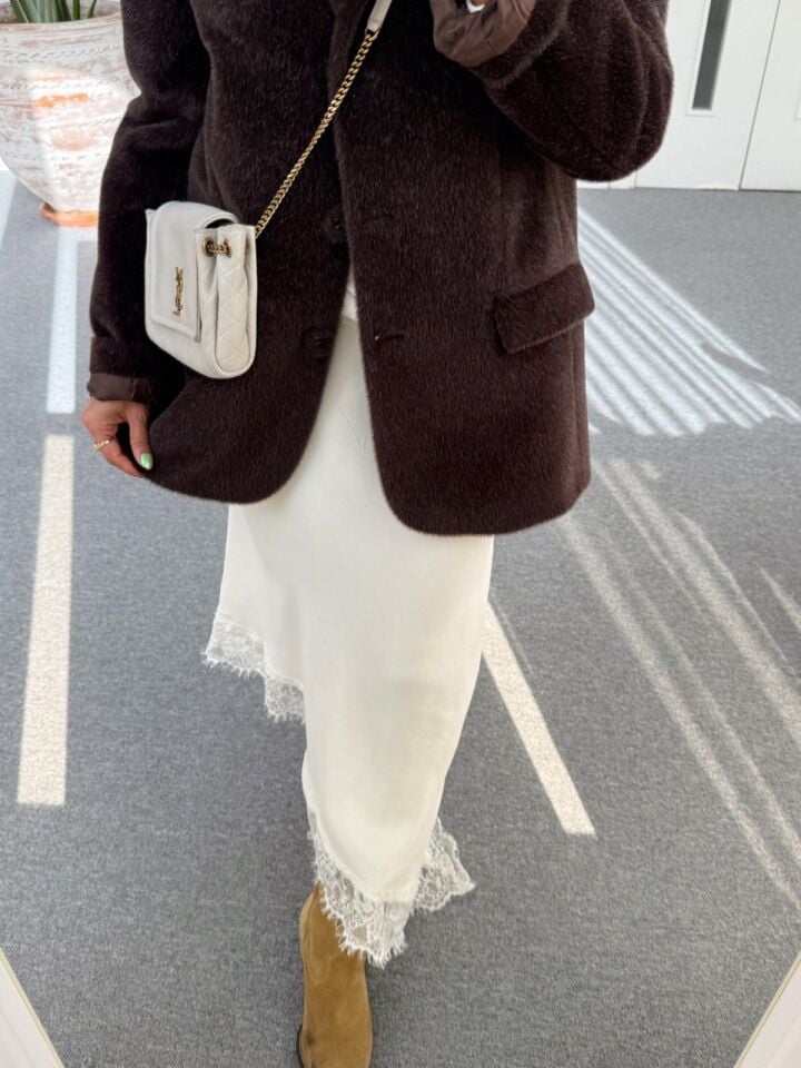 KREM DANTEL PARÇALI SATEN ETEK