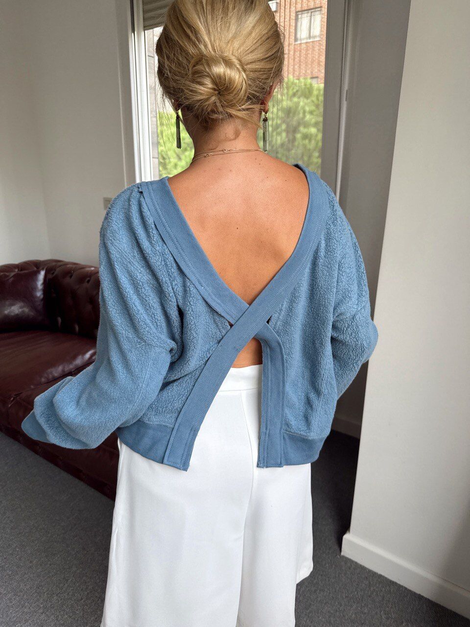 MAVİ ORGANİK PAMUK SIRT DETAY İTHAL SWEAT