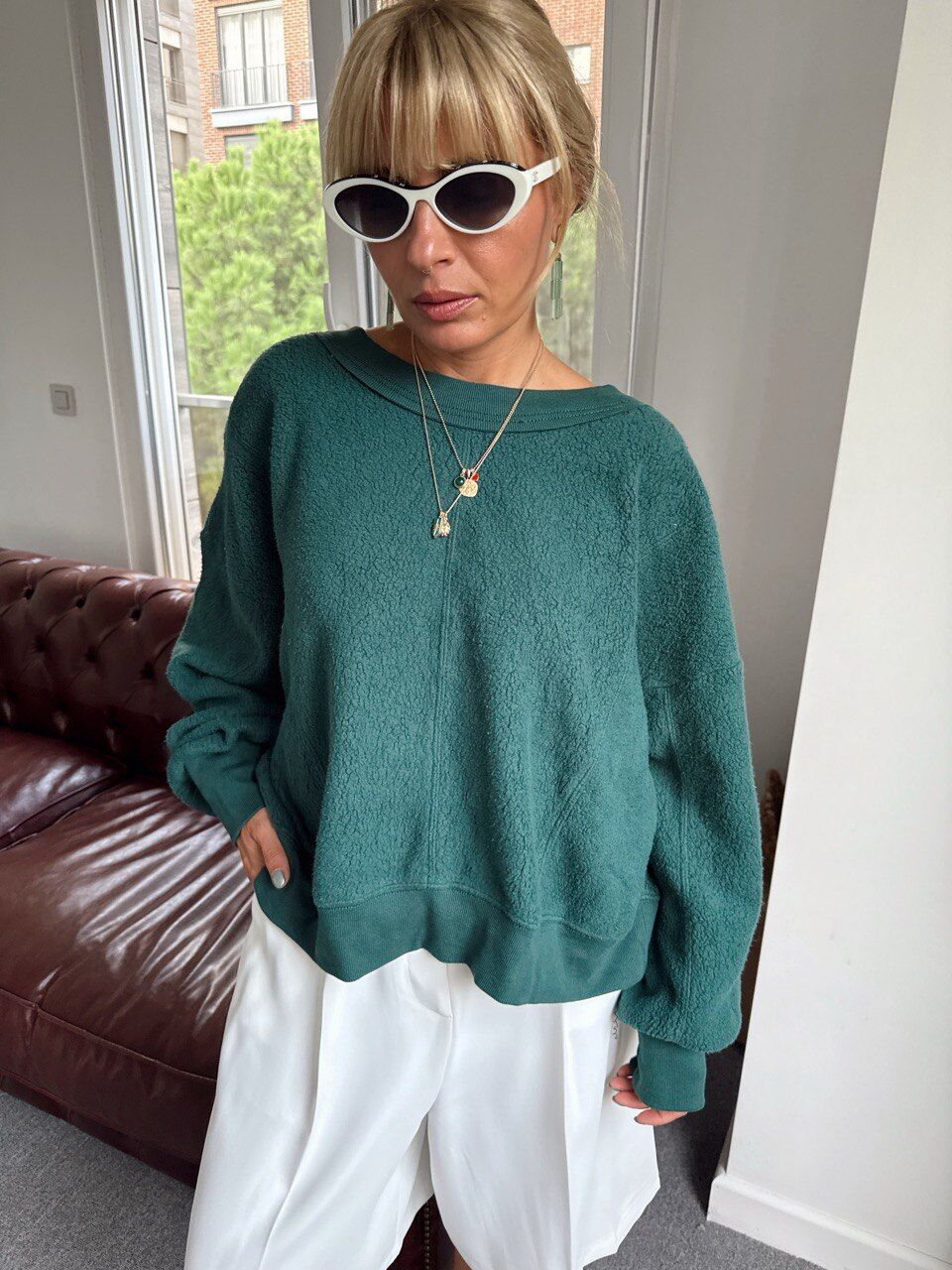 YEŞİL ORGANİK PAMUK SIRT DETAY İTHAL SWEAT