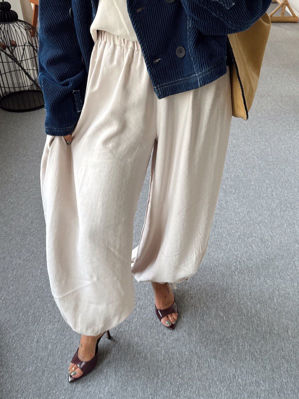 BEJ TENSEL ŞALVAR PANTOLON