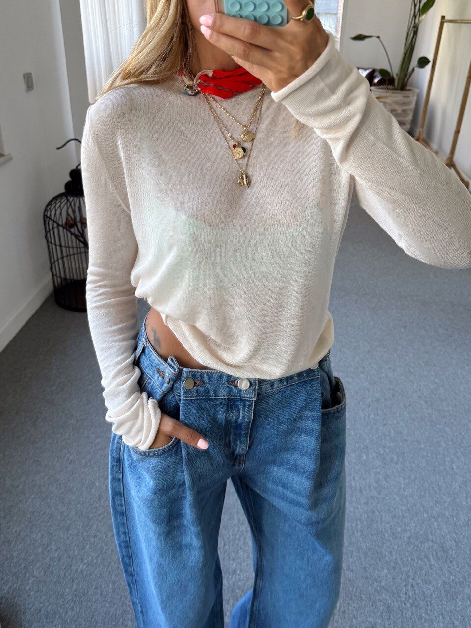 KREM DİK YAKA TRANSPARAN BASİC TRİKO