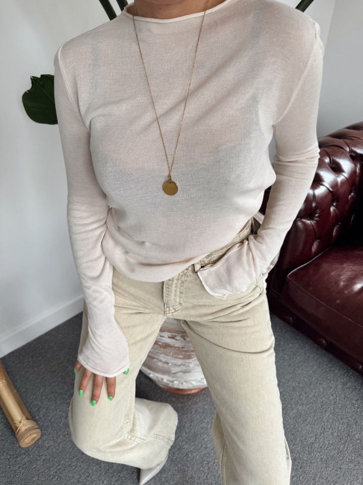 KREM DİK YAKA TRANSPARAN BASİC TRİKO