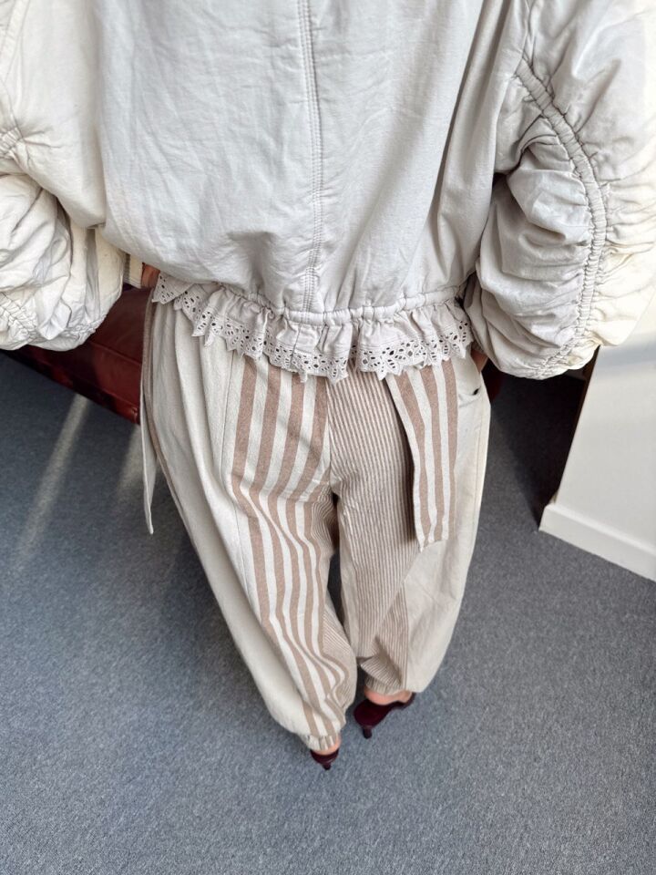 ÇİZGİLİ KEMER DETAY HAM KETEN İTHAL PANTOLON