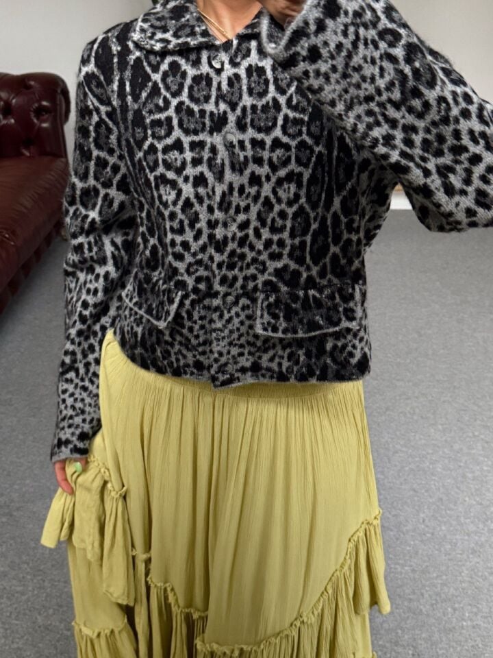 GRİ LEOPAR DESEN HIRKA