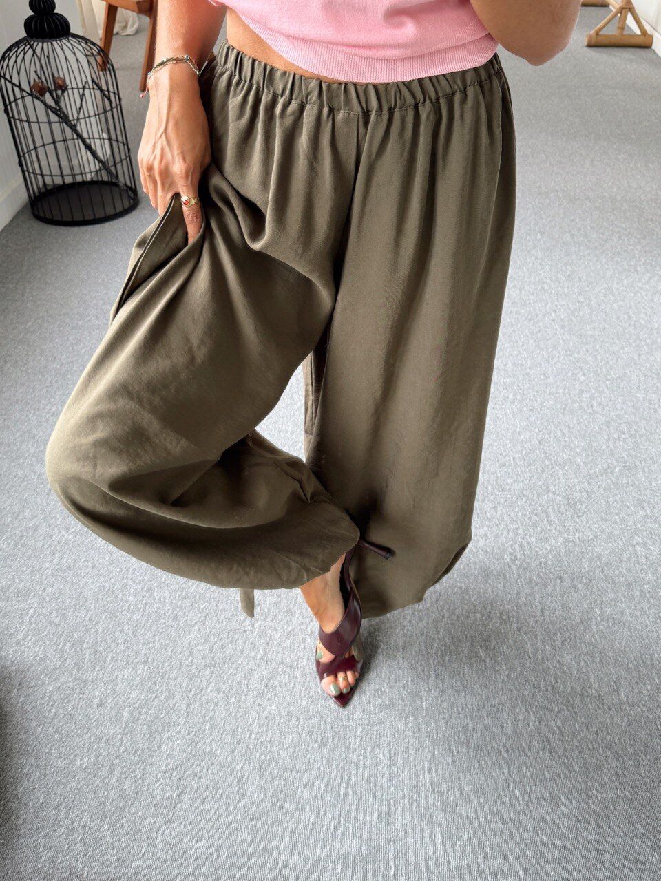 HAKİ TENSEL ŞALVAR PANTOLON