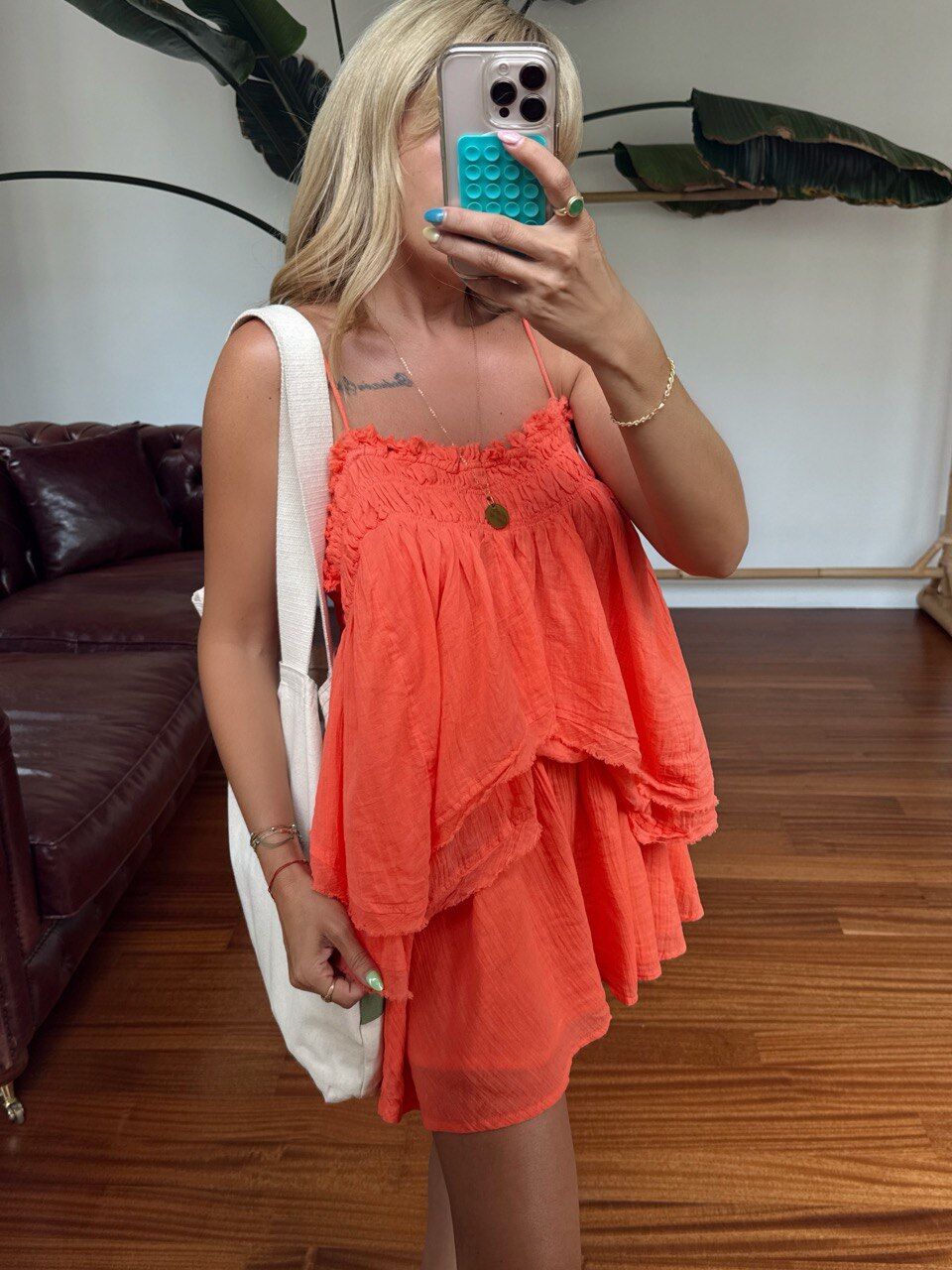 TURUNCU ASKILI BLUZ ETEK İTHAL TAKIM