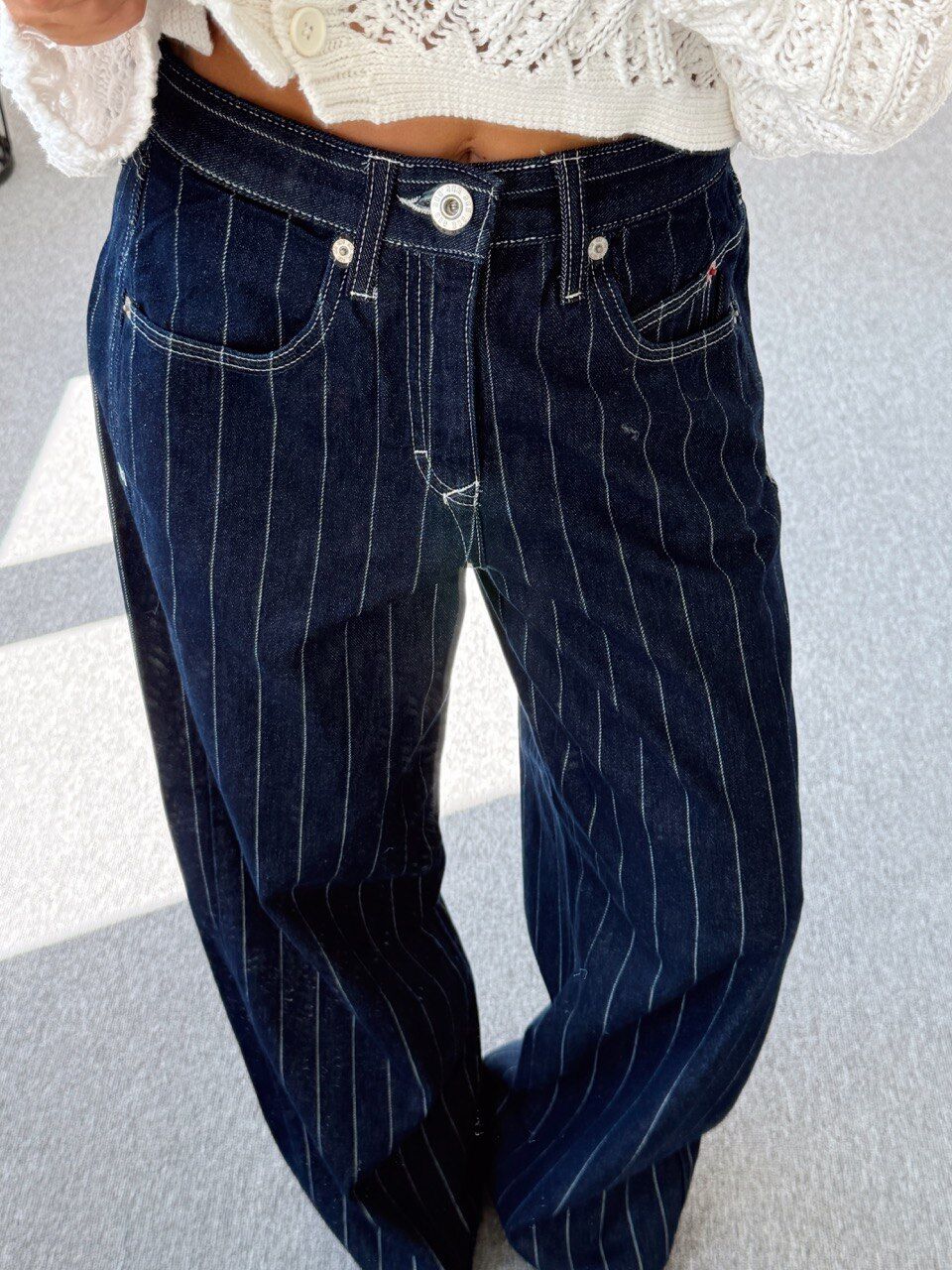 LACİVERT ÇİZGİLİ DENIM JEAN