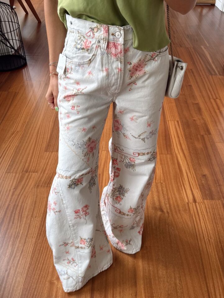 ÇİÇEK DESEN YÜKSEK BEL SLOUCHY JEAN