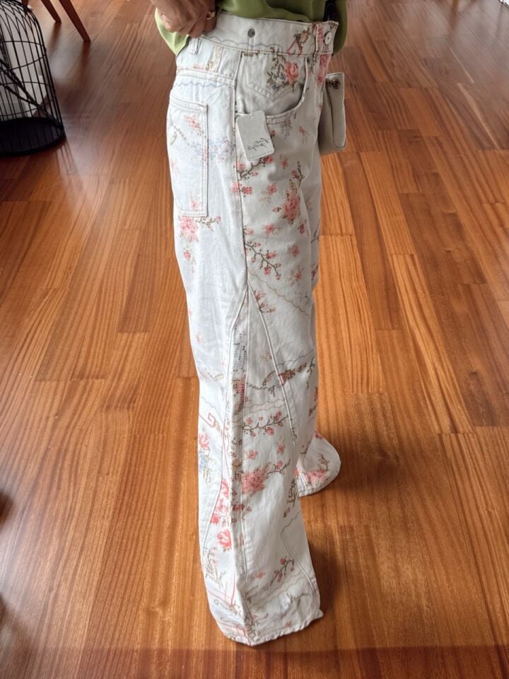 ÇİÇEK DESEN YÜKSEK BEL SLOUCHY JEAN