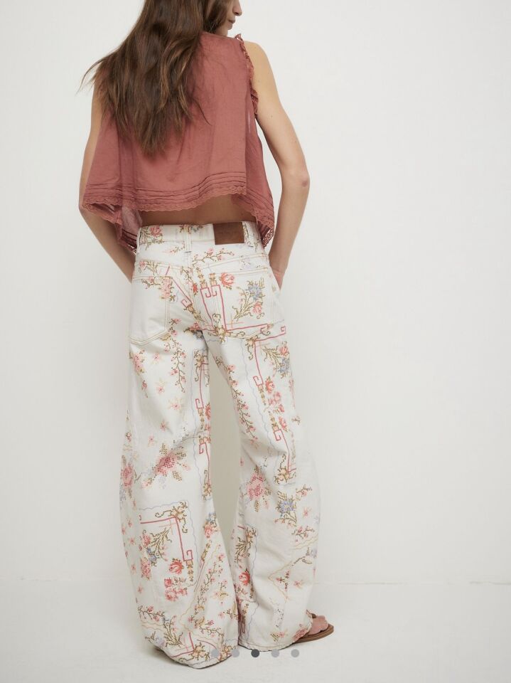 ÇİÇEK DESEN YÜKSEK BEL SLOUCHY JEAN