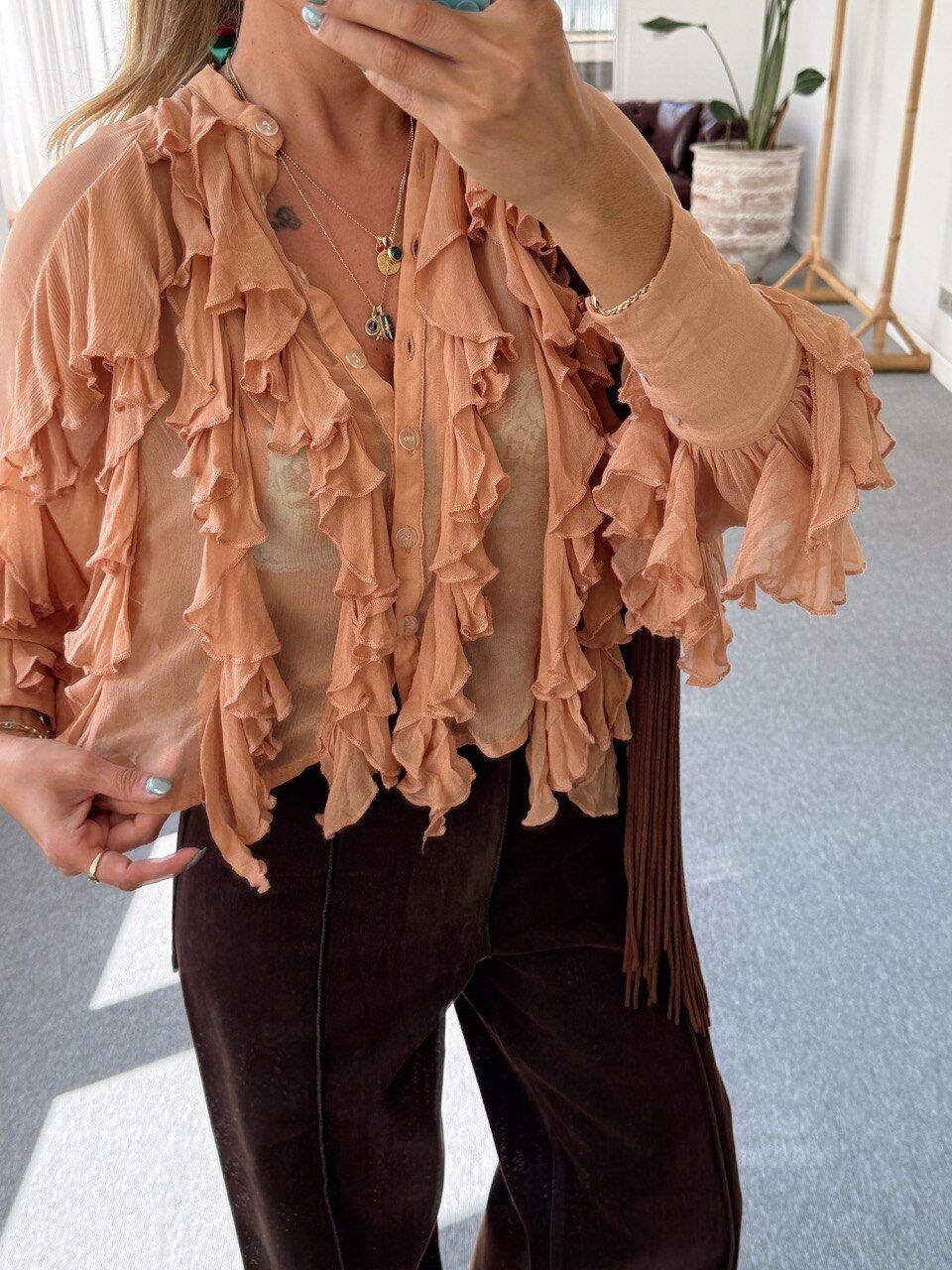 CAMEL FIRFIRLI ŞİFON İTHAL BLUZ