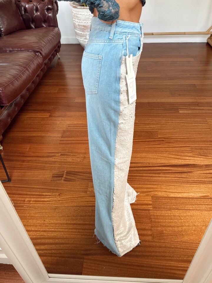 AÇIK MAVİ PAYETLİ WİDE LEG JEAN