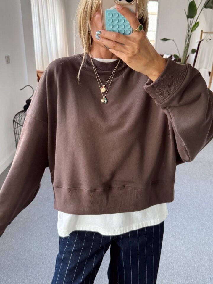 KAHVERENGİ PAMUKLU SWEATSHIRT