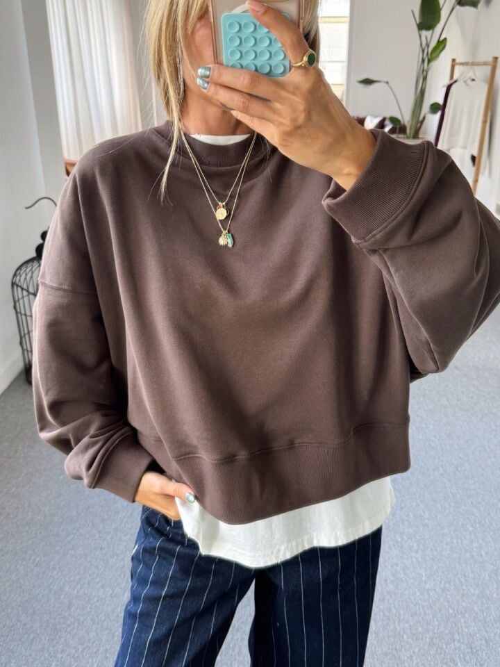KAHVERENGİ PAMUKLU SWEATSHIRT