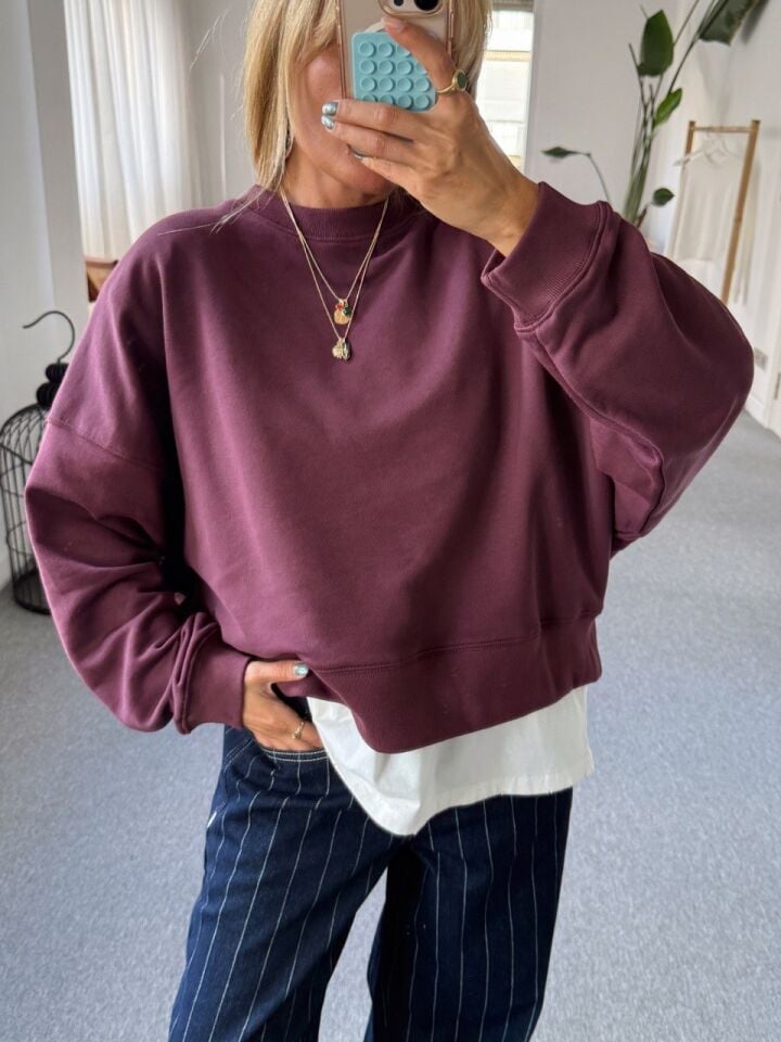 BORDO PAMUKLU SWEATSHIRT