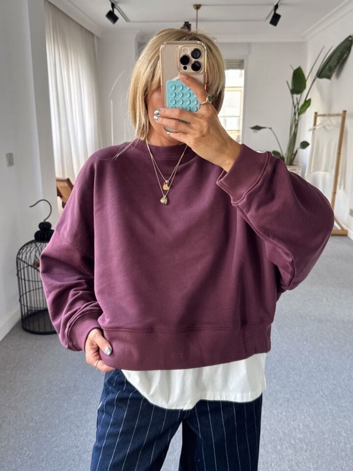 BORDO PAMUKLU SWEATSHIRT