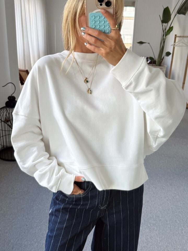BEYAZ PAMUKLU SWEATSHIRT