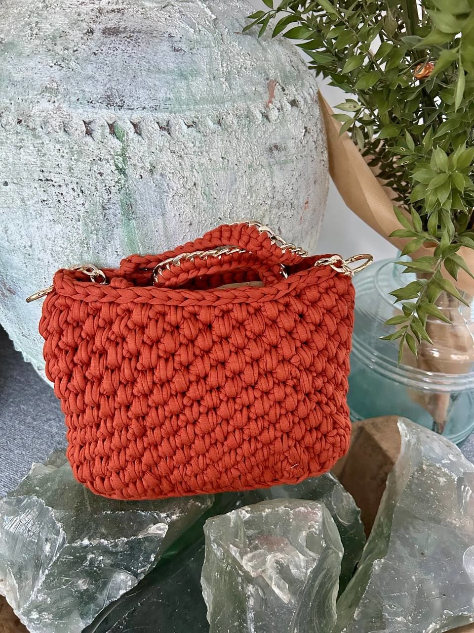 KİREMİT RENGİ  MAKROME ÇANTA