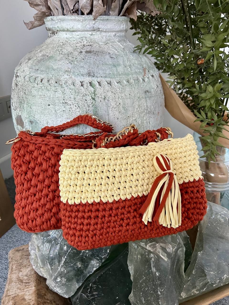 KİREMİT RENGİ  MAKROME ÇANTA