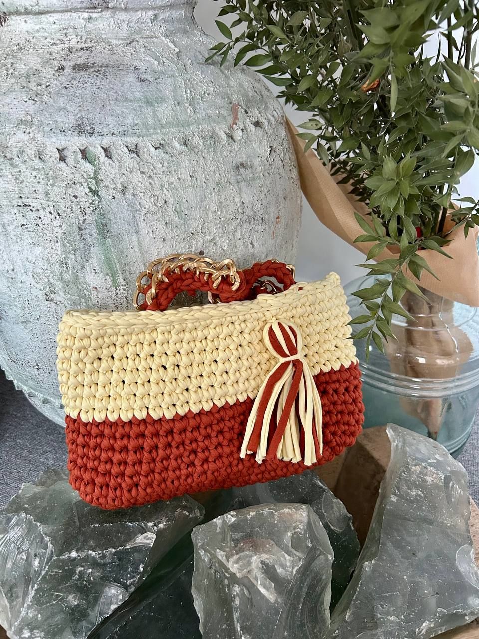 KİREMİT-EKRU MAKROME ÇANTA