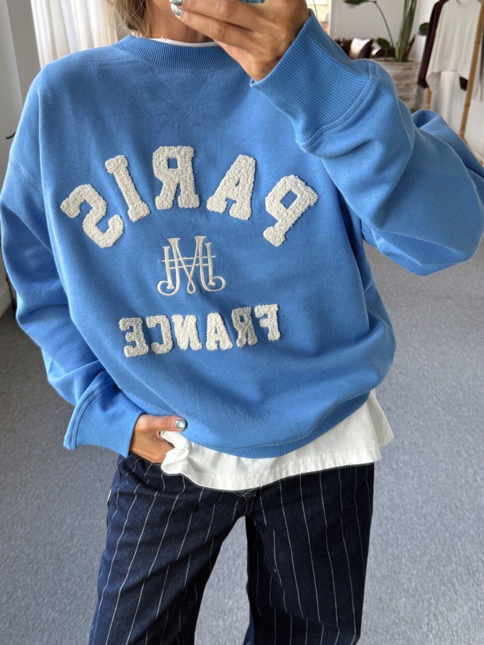 MAVİ PARİS BASKILI SWEATSHIRT