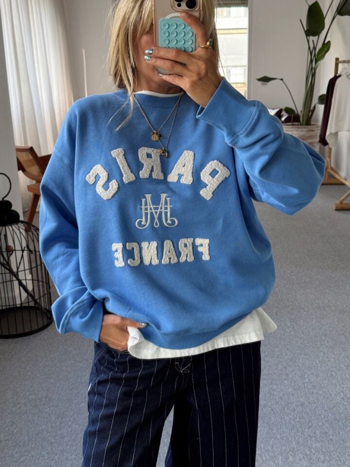 MAVİ PARİS BASKILI SWEATSHIRT