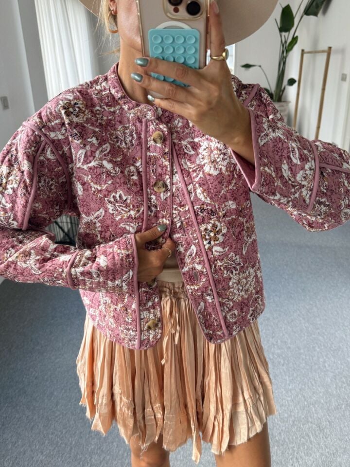 PEMBE ÇİÇEKLİ KAPİTONE İTHAL CEKET