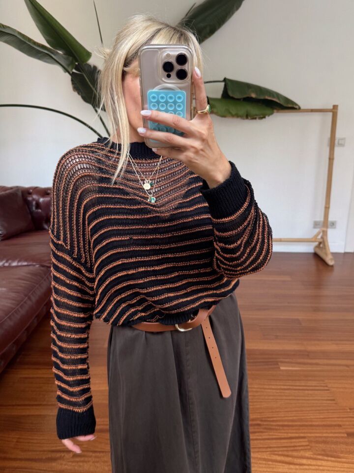 TURUNCU ÇİZGİLİ MEVSİMLİK TRİKO