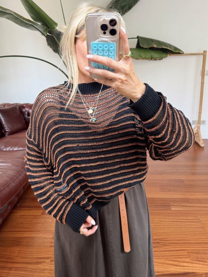 TURUNCU ÇİZGİLİ MEVSİMLİK TRİKO