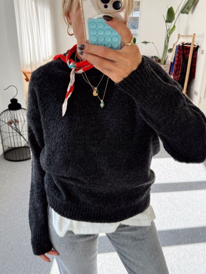 ANTRASİT BİSİKLET YAKA BUKLET KAZAK