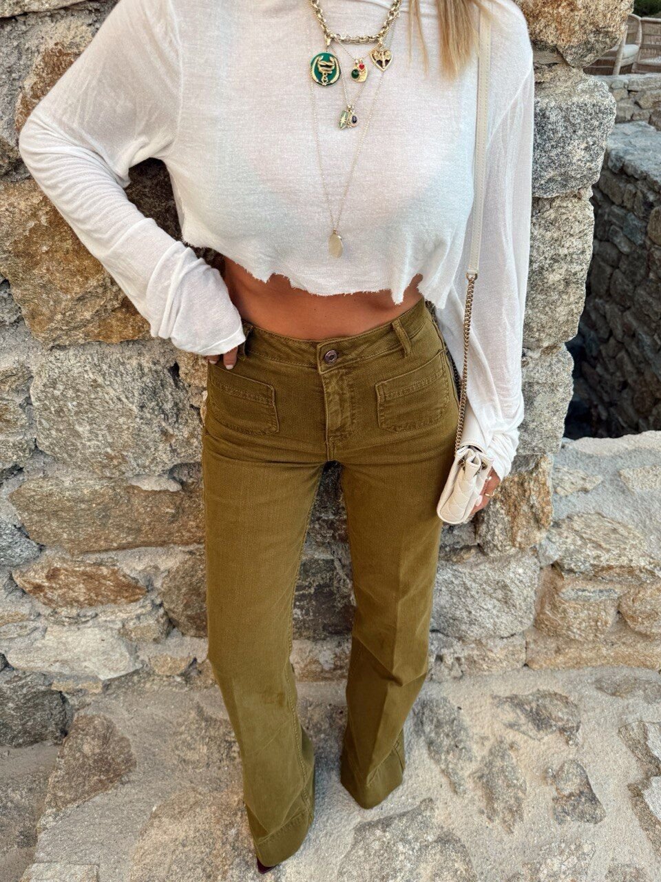 YAĞ YEŞİLİ YÜKSEK BEL DENIM PANTOLON